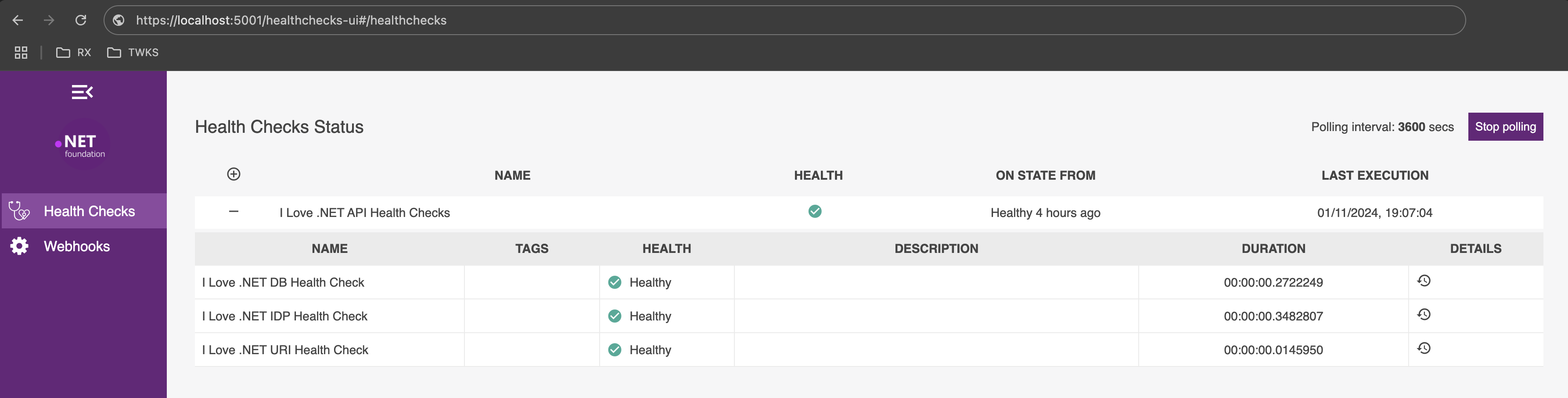 Health Check Dashboard Custom UI